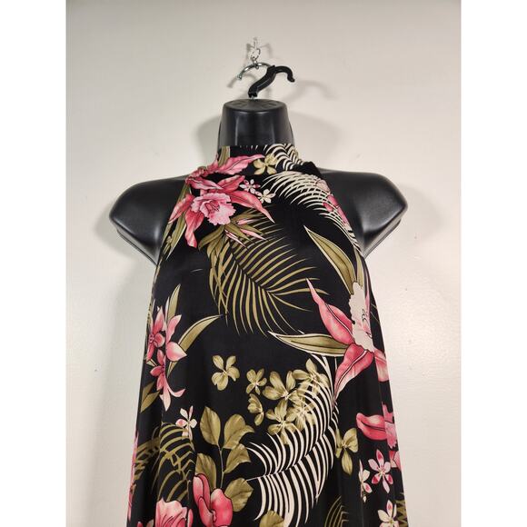 BLOOMS IN THE CITY Sleeveless Halter Maxi Dress Womens L Black Red Floral Lilies - Picture 7 of 10